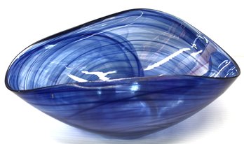 Vintage Hand Blown Murano Glass Blue Swirl Bowl