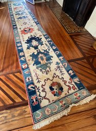 Authentic Indo-Pakistan Hand Knotted Wool Runner Rug, Appraised For $150 (2'3'x14'6')