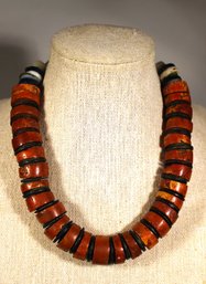 Antique Ethrnographic Red Coral Beaded Necklace 15' Long