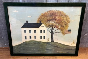 House With American Flag Framed Print