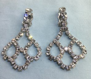 Pair Of Art Deco Hanging Dangle Sparkly Pakula Rhinestone Earrings