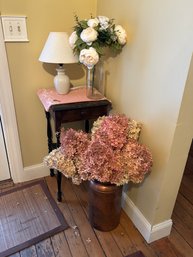 COPPER DECORATIVE POT WITH PRINT, SMALL STAND , ETC.