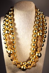 GREAT VINTAGE GOLD TONE MULTI STRAND BEADED NECKLACE 20' LONG