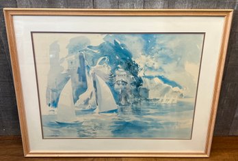 Blue And White Sail Boat Framed Print