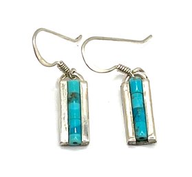 Vintage Signed Sterling Silver Turquoise Beaded Dangle Earrings