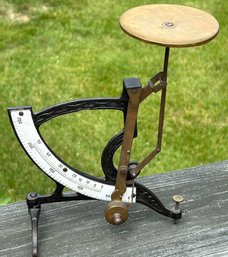 French 1880's Antique Postal Metal Scale W/brass  Letter Tray And Enamel Number Markings 8.5' H Base 6'