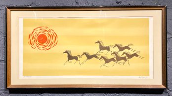 Mid Century Panamanian Artist Keith De Carlo Lithograph Of Horses Signed And Numbered 160/275