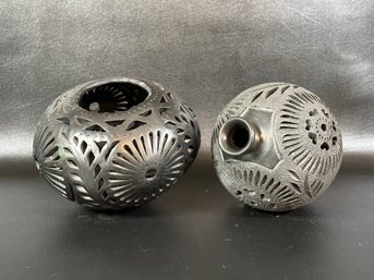 A Beautiful Pair Of Mexican Barro Negro Pottery Pieces