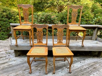 Gorgeous Set Of 4 Carved Wood Chairs With Cane Seats