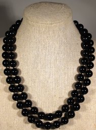 Fine Genuine Black Onyx Beaded Necklace 34' Long