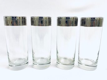 Vintage MCM Platinum Banded Tumblers/highball Glasses - Signed