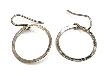 Vintage Sterling Silver Flat Beveled Open Circle Earrings