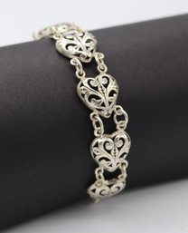 Intricate Design Multi Station Heart Bracelet In Sterling Silver