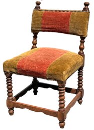 A Vintage Spanish Revival Side Chair In Striped Chenille With Barley Twist Legs And Nailhead Trim