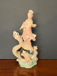 Chinese Pink And Green Carved Sculpture Statue