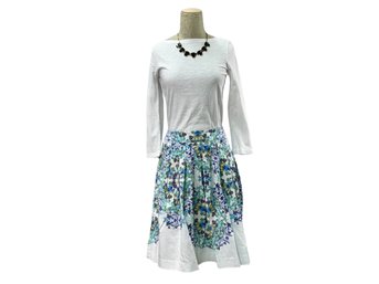 Talbots Petite White With Florals Cotton Skirt - Size 4P