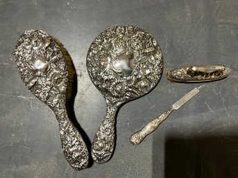 Stunning Repousse Antique Sterling 4 Piece Vanity Set ~ 480 Gms ~