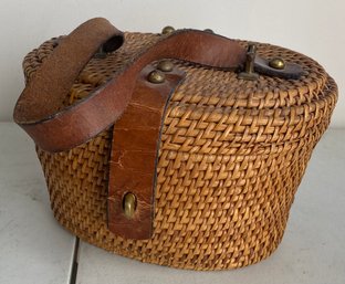 Vintage Wicker And Leather Etienne Aigner Hand Bag