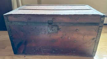 Antique Wooden Trunk With Newsprint Lining