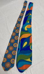 2 Boldly Colored Hippie-era Neckties