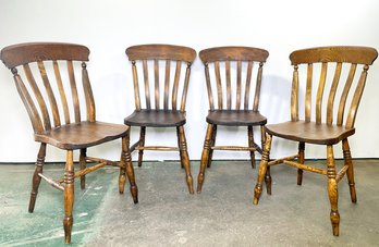A Set Of 4 Antique Turned Oak Spindle Back Side Chairs
