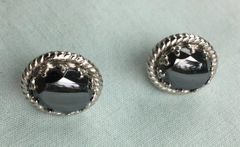 Pair Of Art Deco Sterling Silver & Hematite Gemstone Earrings