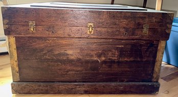Vintage Tiered Top Wooden Trunk With Brass Fittings