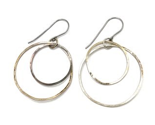 Vintage Sterling Silver Double Open Circles Dangle Earrings
