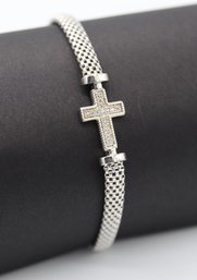 Wonderful Diamond & Sterling Silver Cross Bracelet