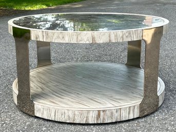 A Modern Coffee Table In Oak, Chrome And Granite Tile