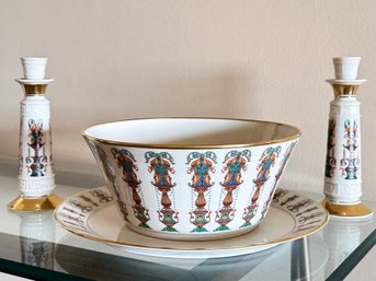 A Lenox Platter, Serving Bowl, And Set Of Candlesticks