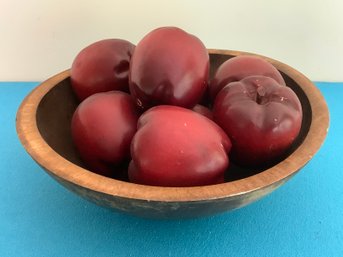 WOODEN BOWL OF FAUX APPLES