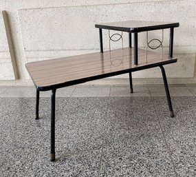 Vintage MCM 2 Tier Step End Table With Sculptural Side Detail