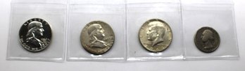 3 Half Dollars And Quarter Lot ~ Halves 1962 1963 1965 ~ Quarter 1934