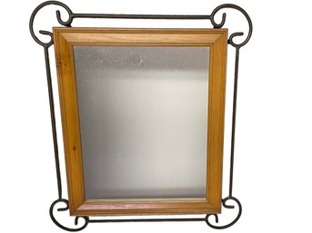 Solid Wood Framed & Black Metal Hanging Mirror