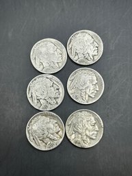 Beautiful Lot Of 6 Buffalo Nickels Assorted Dates