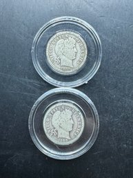 2 Barber Silver Dimes 1908, 1908-D