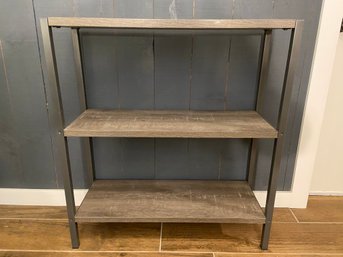 Open Three Level Wood And Metal Shelving Unit