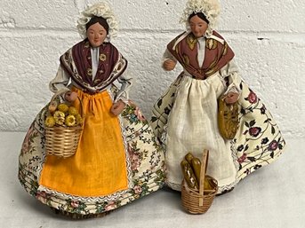 Two Vintage Dolls With Hand Painted Clay Faces - 10' Tall  Appear To Be French