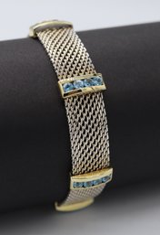 Beautiful Multi Station Sterling Silver Blue Topaz Mesh Bracelet