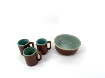 Red Wing Pottery Bowl And Cups Set