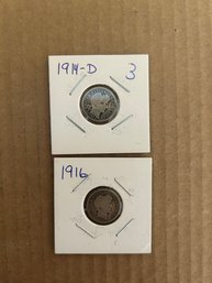 Beautiful Lot Of 2 Barber Dimes