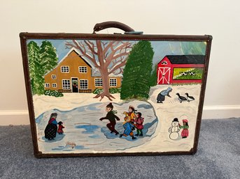 Vintage Painted Suitcase No Key