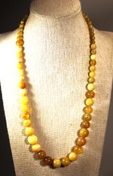 STERLING SILVER HARD STONE YELLOW BEADED NECKLACE 22' LONG