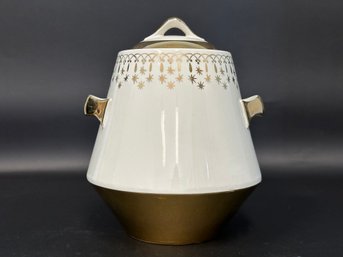 Vintage Mid-Century Hall Flare Ware Cookie Jar, Gold Lace Pattern