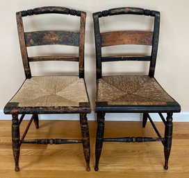 Two Paint Decorated Rush Seat Chairs