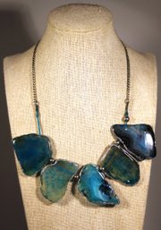 Vitnage Blue Petrified Wood Necklace 'bib' Form