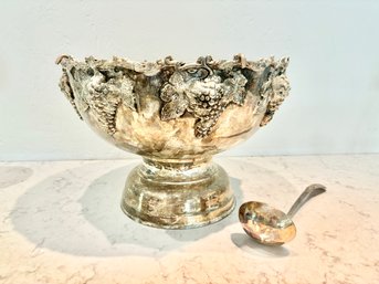 Vintage Silver Plated Chiller Punch Bowl With Serving Spoon
