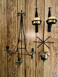 Black Wrought Iron Wall Mounted Decorative Candle Holders(4)
