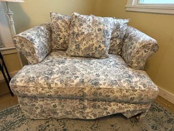 SLIP COVERED FLORAL LOVESEAT